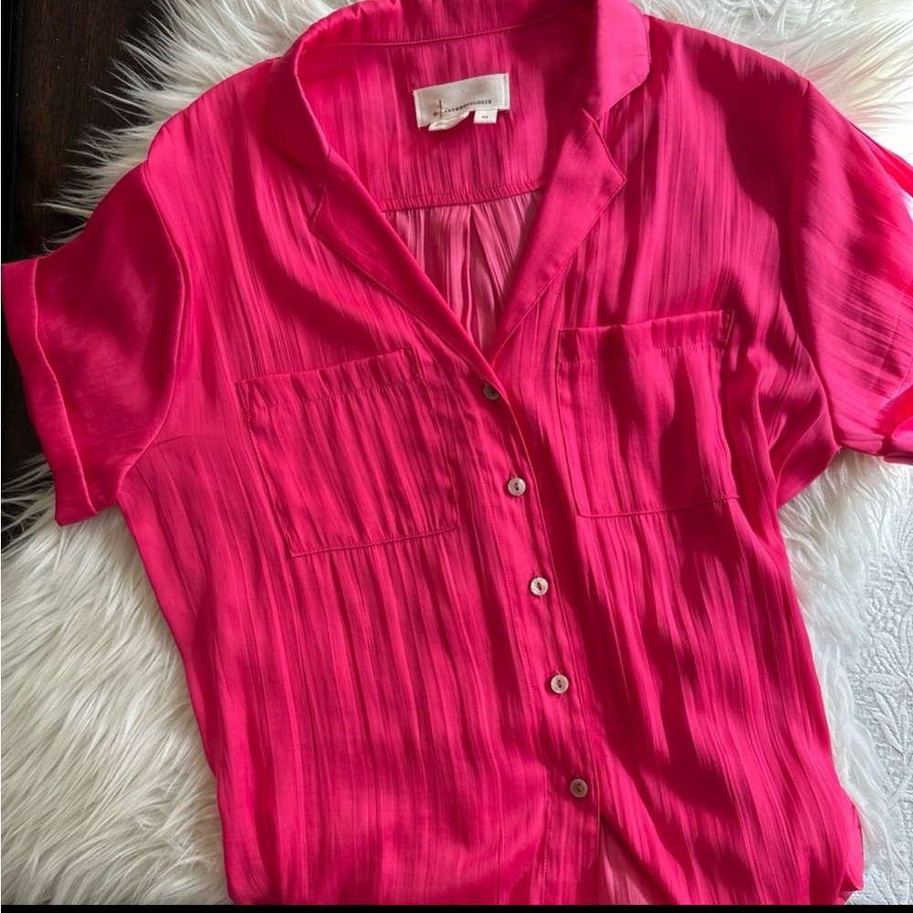 Anthropologie Pink Notched Collar Button Down Shirt - Picture 2 of 8